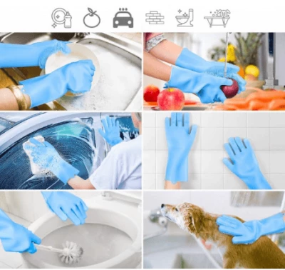 Силіконові багатофункціональні рукавички для чищення та миття(світло-сині)