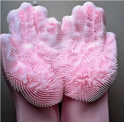 Силіконові багатофункціональні рукавички для чищення та миття (рожеві)